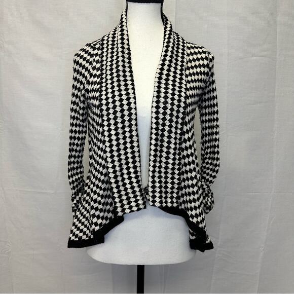 Mauve Black & White Open Front Cardigan Sweater - Size S - Picture 2 of 7